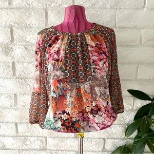 Fig and Flower Pink and Brown Graphic Blouse